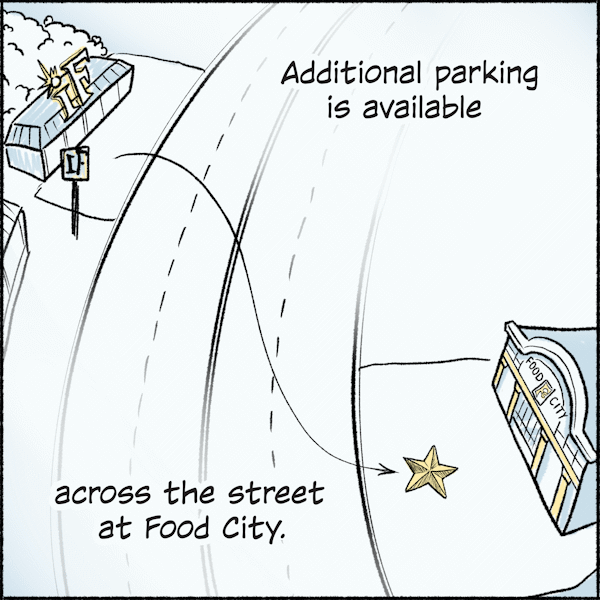 Additional parking is available across the street at Food City.
